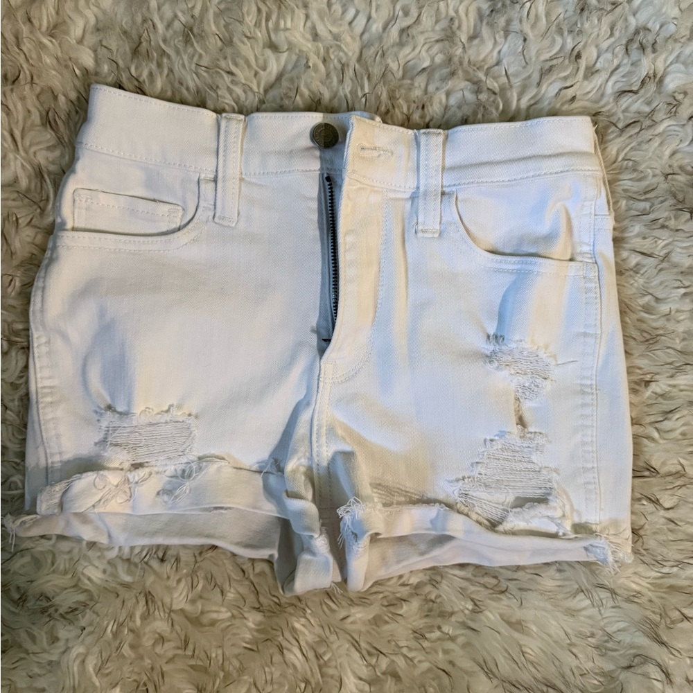 White Distressed Denim Shorts